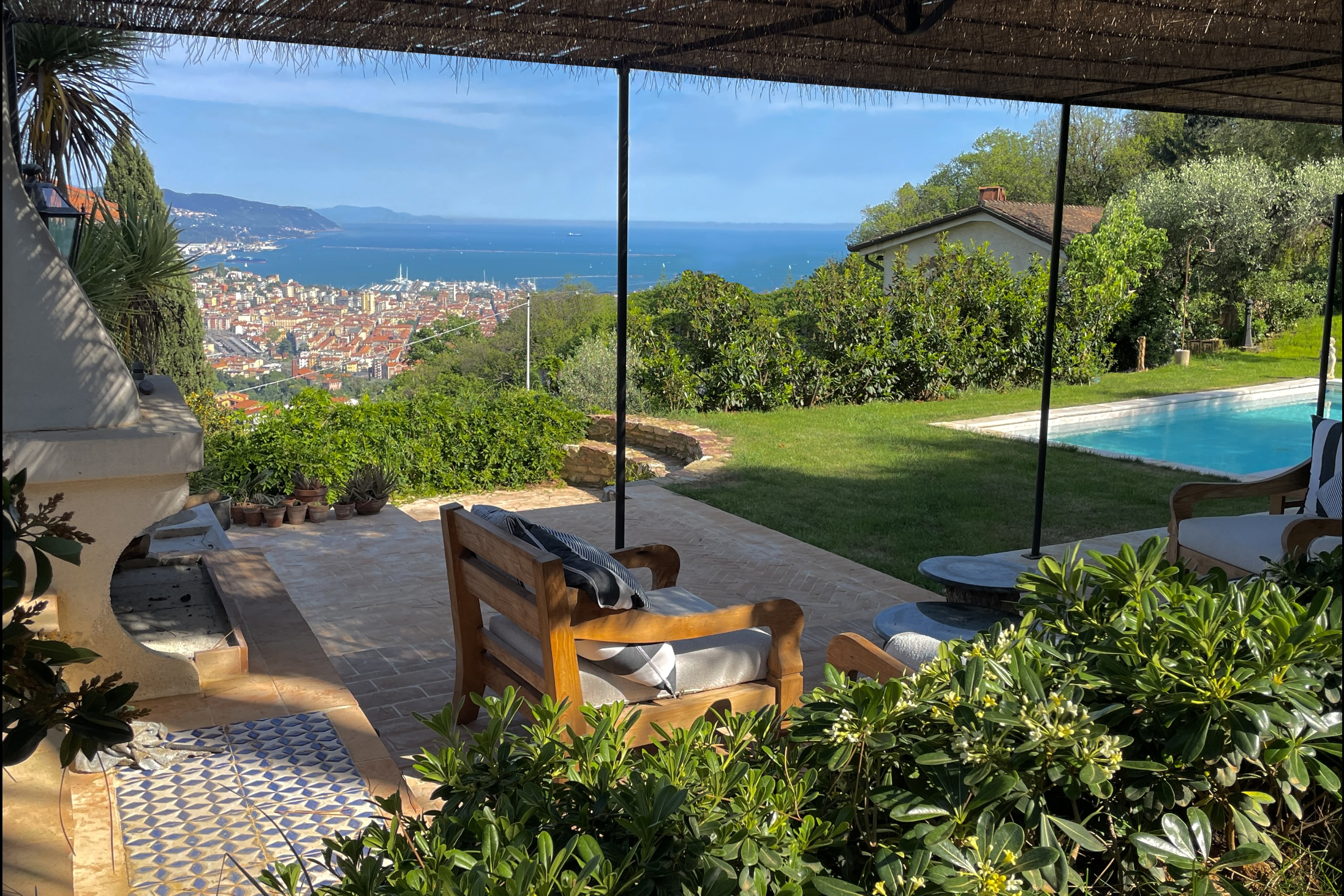 Mediterranean garden and terrace at villa in La Spezia near Cinque Terre